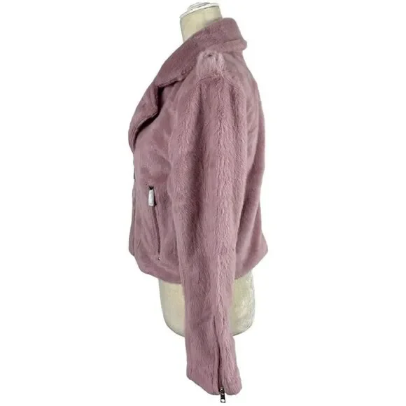 Juicy Couture Blush Pink Faux Fur Plush Moto Jacket Alexa Crop Size Small NWT